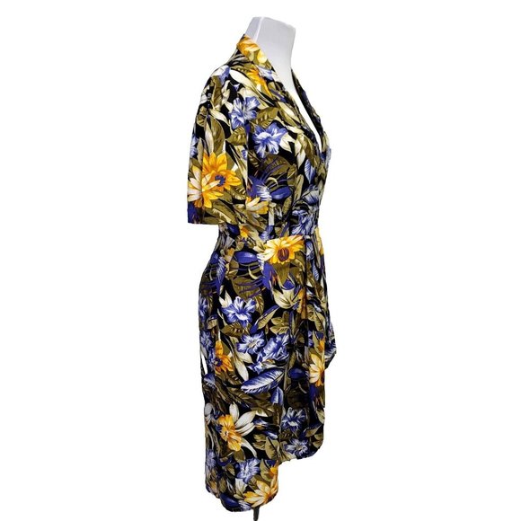 Vintage 80s 90s Cimmaron Dress M Bright Floral Wrap Shirt Dress Spring Garden - Picture 6 of 10
